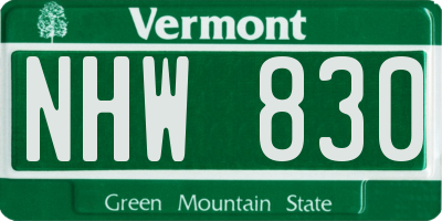 VT license plate NHW830
