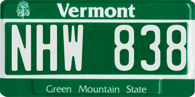 VT license plate NHW838