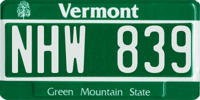 VT license plate NHW839
