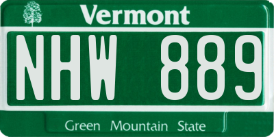 VT license plate NHW889