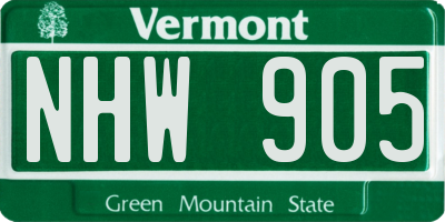 VT license plate NHW905