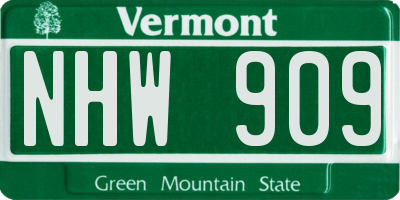 VT license plate NHW909