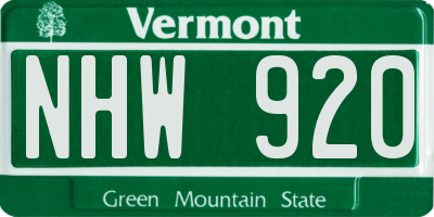VT license plate NHW920