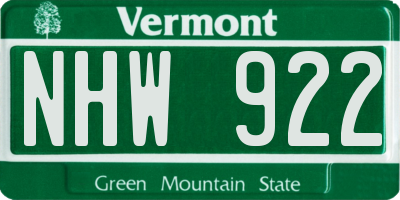 VT license plate NHW922