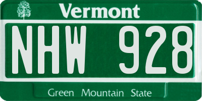 VT license plate NHW928