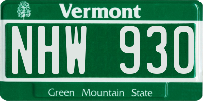 VT license plate NHW930