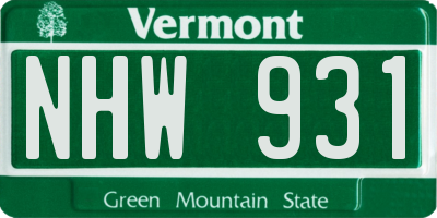 VT license plate NHW931