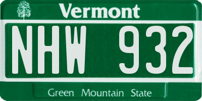 VT license plate NHW932