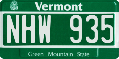 VT license plate NHW935