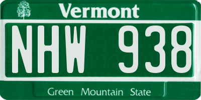 VT license plate NHW938