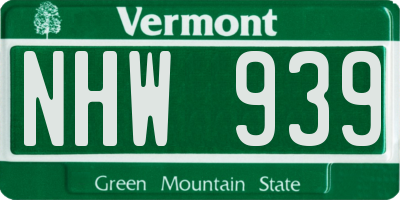 VT license plate NHW939