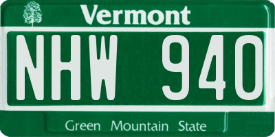 VT license plate NHW940