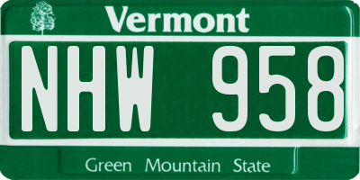 VT license plate NHW958
