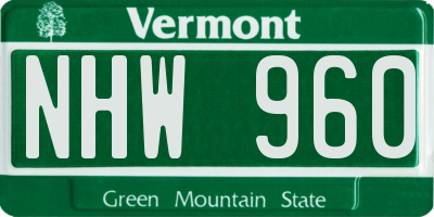 VT license plate NHW960