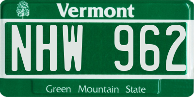 VT license plate NHW962