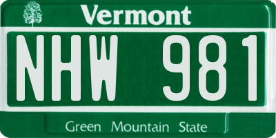 VT license plate NHW981