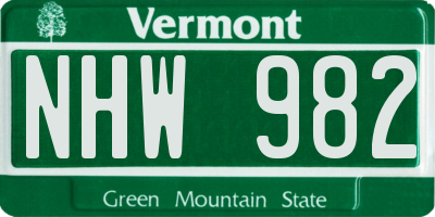 VT license plate NHW982