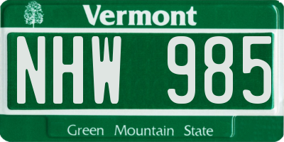 VT license plate NHW985