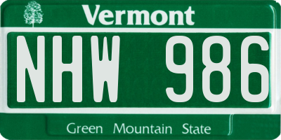 VT license plate NHW986