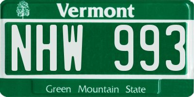 VT license plate NHW993