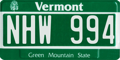 VT license plate NHW994