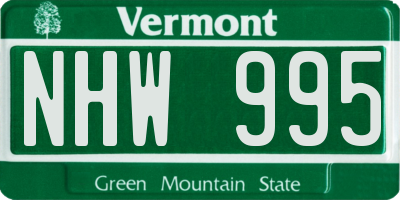 VT license plate NHW995