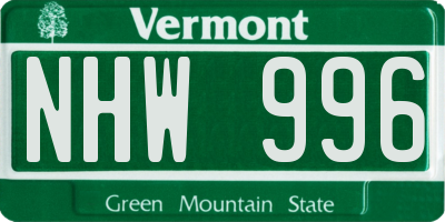 VT license plate NHW996