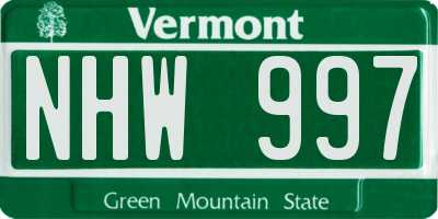 VT license plate NHW997