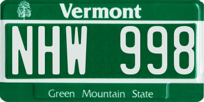 VT license plate NHW998