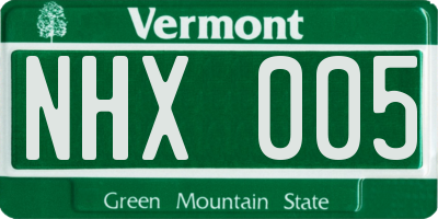 VT license plate NHX005