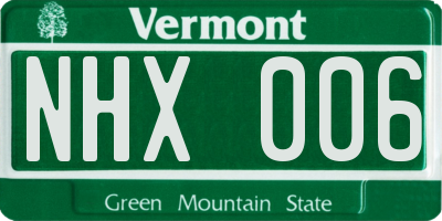 VT license plate NHX006