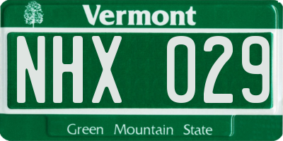 VT license plate NHX029