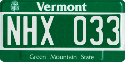VT license plate NHX033