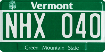 VT license plate NHX040