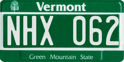 VT license plate NHX062
