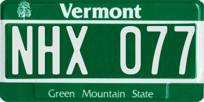 VT license plate NHX077