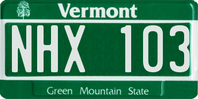 VT license plate NHX103