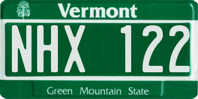 VT license plate NHX122