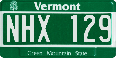 VT license plate NHX129
