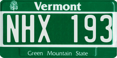 VT license plate NHX193