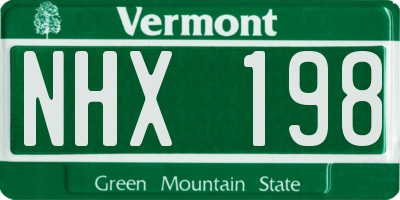 VT license plate NHX198