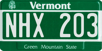 VT license plate NHX203