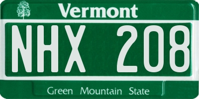 VT license plate NHX208