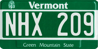 VT license plate NHX209