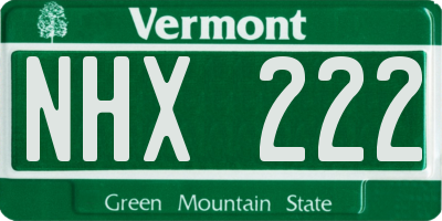 VT license plate NHX222