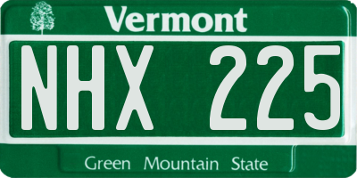 VT license plate NHX225