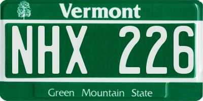 VT license plate NHX226