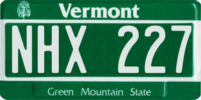 VT license plate NHX227
