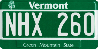 VT license plate NHX260
