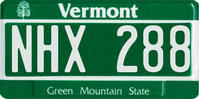VT license plate NHX288